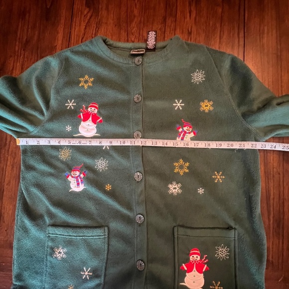 Bobbi Brooks Forest Green Snowman Christmas Fleece Cardigan, Size Large - Picture 11 of 11